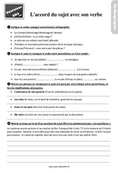 Accord du sujet avec son verbe - Exercices, révisions : 7ème Harmos - PDF à imprimer