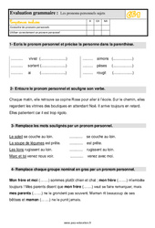 Les pronoms personnels sujets - Évaluation, bilan : 4ème Harmos - PDF à imprimer