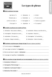 Les types de phrases - Exercices, révisions : 5ème Harmos - PDF à imprimer