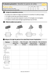 Identifier les patrons de solides - Évaluation, bilan : 6ème Harmos - PDF à imprimer