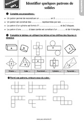 Identifier les patrons de solides - Exercices, révisions : 7ème Harmos - PDF à imprimer