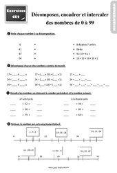 Décomposer, intercaler et encadrer des nombres de 0 à 99 - Exercices : 5ème Harmos - PDF à imprimer