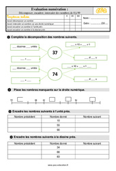 Décomposer, intercaler et encadrer des nombres de 0 à 99 - Examen Evaluation : 5ème Harmos - PDF à imprimer