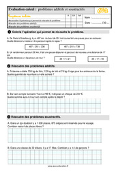 Problèmes additifs et soustractifs - Examen Evaluation : 5ème Harmos - PDF à imprimer