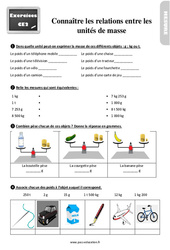 Connaître les relations entre les unités de masse - Exercices, révisions : 5ème Harmos - PDF à imprimer