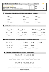 Comparer et ranger les nombres de 0 à 999 - Examen Evaluation : 5ème Harmos - PDF à imprimer