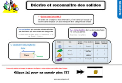 Décrire et reconnaitre des solides - Cours, Leçon, trace écrite : 6ème Harmos - PDF à imprimer