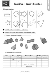 Décrire et reconnaitre des solides - Exercices, révisions : 6ème Harmos - PDF à imprimer