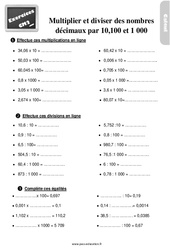 Multiplier et diviser des nombres décimaux par 10 ,100,1 000 - Exercices, révisions : 7ème Harmos - PDF à imprimer