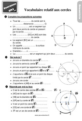 Vocabulaire relatif aux cercles - Exercices, révisions : 7ème Harmos - PDF à imprimer