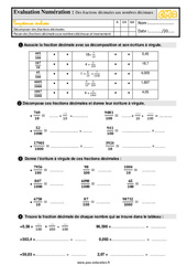 Des fractions décimales aux nombres décimaux - Examen Evaluation : 7ème Harmos - PDF à imprimer