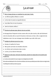 Phrase - Exercices  : 5ème Harmos - PDF à imprimer