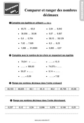 Comparer et ranger des nombres décimaux - Exercices avec les corrigés : 7ème Harmos - PDF à imprimer