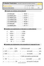 Encadrer et intercaler des nombres décimaux - Examen Evaluation avec les corrigés : 7ème Harmos - PDF à imprimer