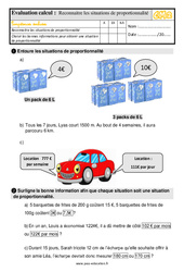 Reconnaitre des situations de proportionnalité - Évaluation, bilan : 7ème Harmos - PDF à imprimer