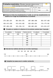 Intercaler, encadrer et placer sur la droite numérique des nombres de 0 à 999 - Examen Evaluation : 5ème Harmos - PDF à imprimer