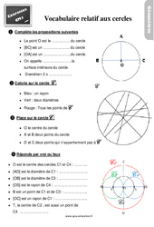 Vocabulaire relatif aux cercles - Exercices, révisions : 6ème Harmos - PDF à imprimer