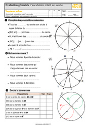 Vocabulaire relatif aux cercles - Évaluation, bilan : 6ème Harmos - PDF à imprimer