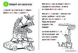 Départ en vacances - Lecture compréhension - Histoire illustrée - Niveau 2 : 3eme Harmos - PDF à imprimer