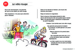 Le vélo rouge - Lecture compréhension - Histoire illustrée - Niveau 1 : 4ème Harmos - PDF à imprimer