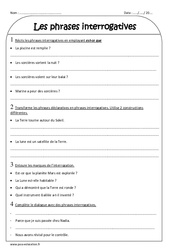 Phrases interrogatives - Exercices avec correction : 5ème Harmos - PDF à imprimer