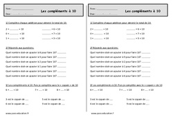 Compléments à 10 - Exercices  : 4ème Harmos - PDF à imprimer