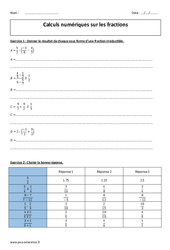 Fractions - Calculs numériques : 11ème Harmos - PDF à imprimer