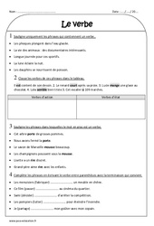 Les verbes - Exercices  avec la correction : 5ème Harmos - PDF à imprimer