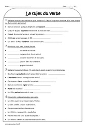 Sujet du verbe - Exercices  : 5ème Harmos - PDF à imprimer