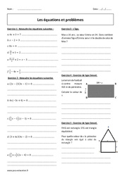 Equations et problèmes - Exercices corrigés : 11ème Harmos - PDF à imprimer