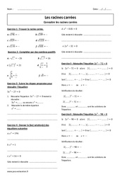 Racines carrées - Exercices corrigés  : 11ème Harmos - PDF à imprimer