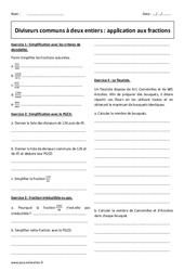 Diviseurs communs à deux entiers - Exercices - Fractions : 11ème Harmos - PDF à imprimer