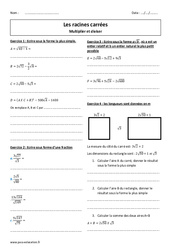 Racines carrées - Diviser et  multiplier - Révisions brevet : 11ème Harmos - PDF à imprimer