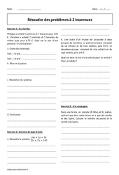 Résoudre des problèmes à 2 inconnues - Exercices - Equations : 11ème Harmos - PDF à imprimer