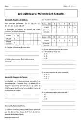 Moyennes et médianes - Exercices sur  les statistiques : 11ème Harmos - PDF à imprimer