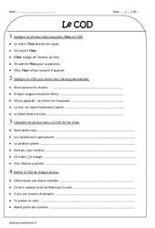 COD - Exercices sur le complément d'objet direct : 5ème Harmos - PDF à imprimer