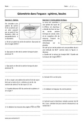 Sphères, boules - Exercices - Géométrie dans l’espace : 11ème Harmos - PDF à imprimer