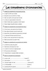 Compléments circonstanciels - Exercices corrigés : 5ème Harmos - PDF à imprimer