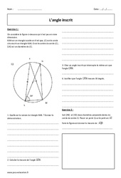 Angle inscrit - Exercices corrigés : 11ème Harmos - PDF à imprimer