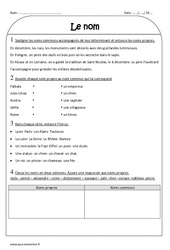 Noms communs - Noms propres - Exercices  : 5ème Harmos - PDF à imprimer