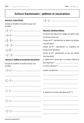 Addition et soustraction - Exercices - Ecriture fractionnaire : 10ème Harmos - PDF à imprimer