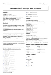 Multiplication et division - Exercices - Nombres relatifs : 10ème Harmos - PDF à imprimer