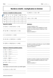 Division et multiplication - Exercices - Nombres relatifs : 10ème Harmos - PDF à imprimer