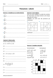 Calculs - Exercices  sur les puissances : 10ème Harmos - PDF à imprimer