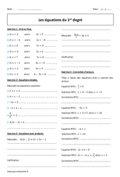 Equations du 1er degré - Exercices corrigés : 10ème Harmos - PDF à imprimer