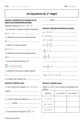 1er degré - Equations - Exercices  : 10ème Harmos - PDF à imprimer