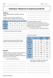 Moyennes pondérées - Moyennes - Exercices  sur les statistiques : 10ème Harmos - PDF à imprimer