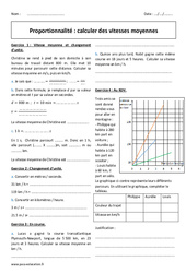 Calculer des vitesses moyennes - Exercices corrigés sur la proportionnalité : 10ème Harmos - PDF à imprimer