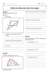 Triangle - Milieux des côtés - Exercices corrigés : 10ème Harmos - PDF à imprimer