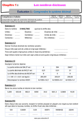 Comprendre le système décimal - Examen Evaluation avec la correction sur les nombres décimaux : 8ème Harmos - PDF à imprimer